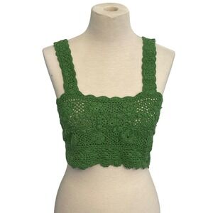 Free People Lost In Your Eyes Crochet Crop Top Tank Green Scalloped Edges Summer
